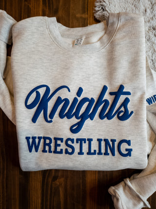 Knights Wrestling Blue Puff Oatmeal Plush Crewneck Sweatshirt
