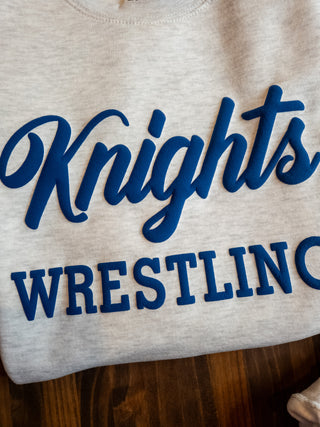 Knights Wrestling Blue Puff Oatmeal Plush Crewneck Sweatshirt