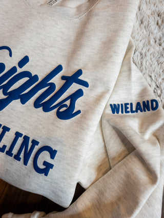 Knights Wrestling Blue Puff Oatmeal Plush Crewneck Sweatshirt