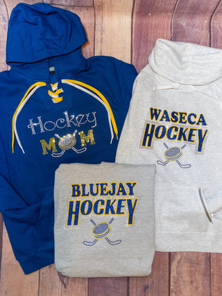 Hockey Mom Rhinestone Blue Lace-Up Hoodie - More Options