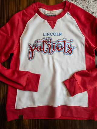 Lincoln Patriots Rhinestone Red League Crewneck - Ladies Fit