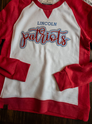 Lincoln Patriots Rhinestone Red League Crewneck - Ladies Fit