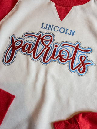 Lincoln Patriots Rhinestone Red League Crewneck - Ladies Fit
