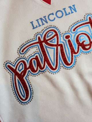 Lincoln Patriots Rhinestone Red League Crewneck - Ladies Fit