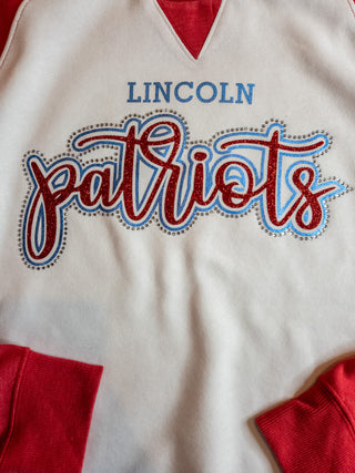Lincoln Patriots Rhinestone Red League Crewneck - Ladies Fit