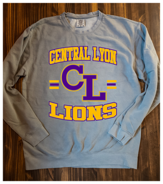 Central Lyon Lions Dyed Fleece Gray Crewneck Sweatshirt