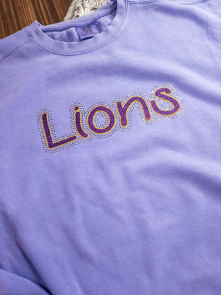 Lions Rhinestone Violet Dyed Crewneck Sweatshirt