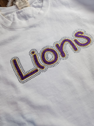 Lions Rhinestone White Dyed Crewneck Sweatshirt