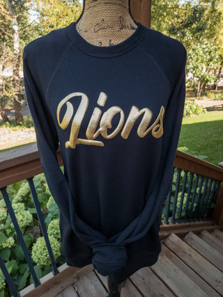 Lions Gold Puff Print Black Crewneck Sweatshirt