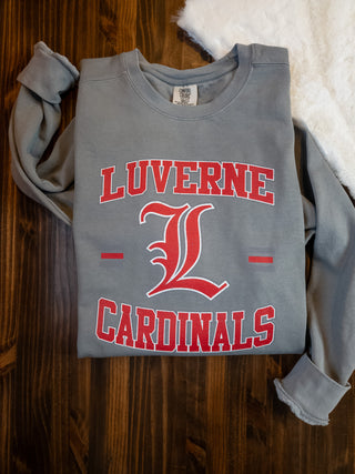 XL Luverne Cardinals Dyed Gray Crewneck Sweatshirt