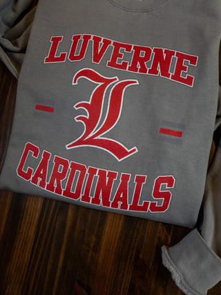 XL Luverne Cardinals Dyed Gray Crewneck Sweatshirt