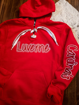 Luverne Cardinals Rhinestone Red Lace-Up Hoodie