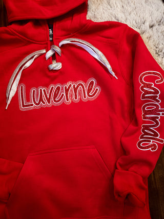 Luverne Cardinals Rhinestone Red Lace-Up Hoodie