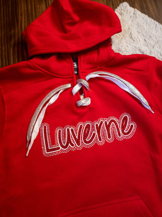 Luverne Cardinals Rhinestone Red Lace-Up Hoodie