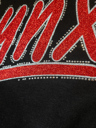 Lynx Rhinestone Black Ladies Relaxed Varsity Crewneck