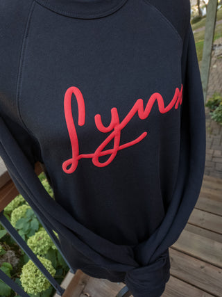 Lynx Red Puff Print Black Crewneck Sweatshirt