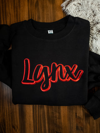 Lynx Red Metallic Puff Black Plush Crewneck Sweatshirt