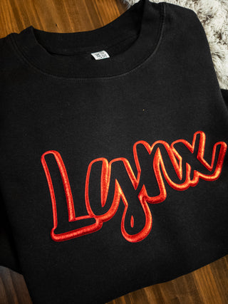 Lynx Red Metallic Puff Black Plush Crewneck Sweatshirt