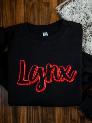 Lynx Red Metallic Puff Black Plush Crewneck Sweatshirt