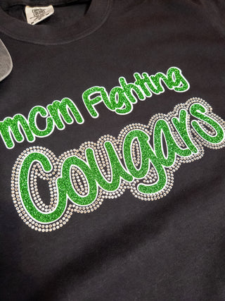 MCM Fighting Cougars Rhinestone Black Dyed Tee