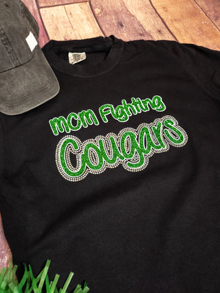 MEDIUM MCM Fighting Cougars Rhinestone Black Dyed Tee