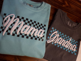 Mama Checkered on Dyed Mint - More Options