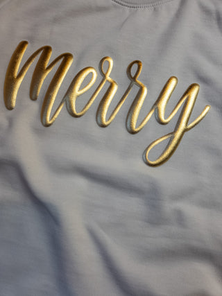 Merry Metallic Puff Ladies Ivory Crewneck