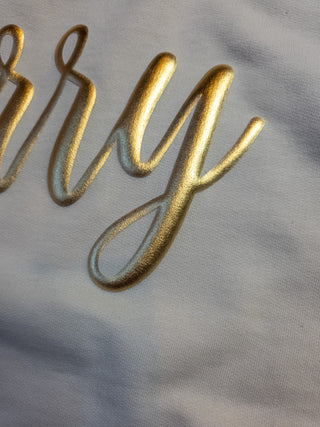Merry Metallic Puff Ladies Ivory Crewneck