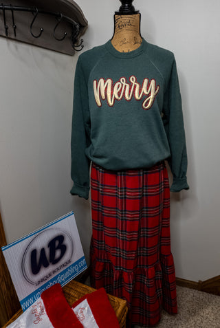 Merry Sparkle And Metallic Puff Heather Forest Sponge Fleece Crewneck Sweatshirt