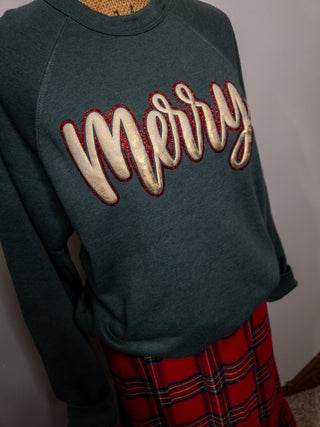 Merry Sparkle And Metallic Puff Heather Forest Sponge Fleece Crewneck Sweatshirt