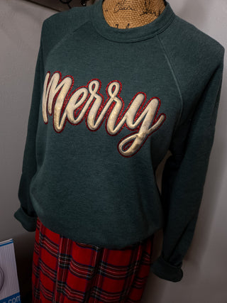Merry Sparkle And Metallic Puff Heather Forest Sponge Fleece Crewneck Sweatshirt