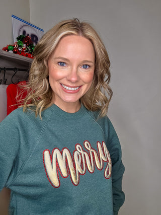 Merry Sparkle And Metallic Puff Heather Forest Sponge Fleece Crewneck Sweatshirt