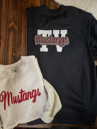 TV Mustangs Rhinestone Black French Terry Bomber Zip-Up