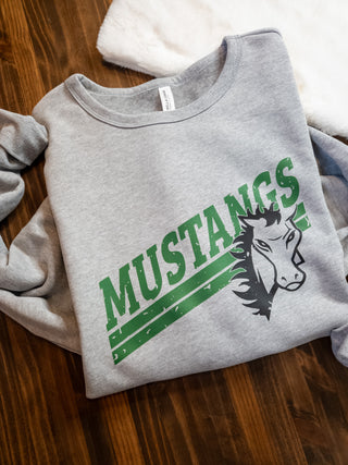 Mustangs Casual Fleece Crewneck Sweatshirt - Green Print