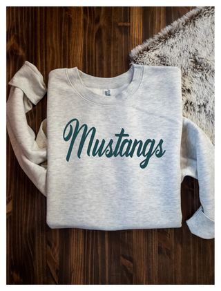Mustangs Dark Green Puff Oatmeal Plush Crewneck Sweatshirt