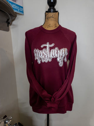 Mustangs Sparkle & Puff Sponge Fleece Maroon Crewneck Sweatshirt