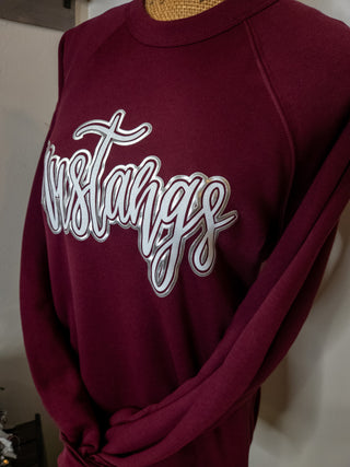 Mustangs Sparkle & Puff Sponge Fleece Maroon Crewneck Sweatshirt