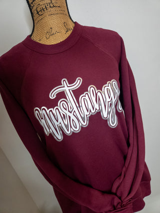 Mustangs Sparkle & Puff Sponge Fleece Maroon Crewneck Sweatshirt