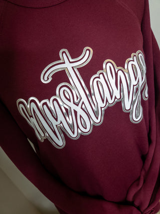 Mustangs Sparkle & Puff Sponge Fleece Maroon Crewneck Sweatshirt