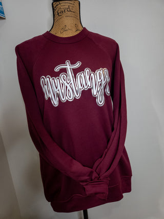 Mustangs Sparkle & Puff Sponge Fleece Maroon Crewneck Sweatshirt