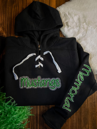 Memorial Mustangs Rhinestone Lace-Up Hoodie