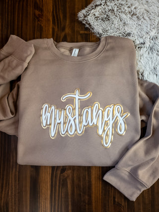 Mustangs Sparkle & Puff Casual Fleece Crewneck Sweatshirt