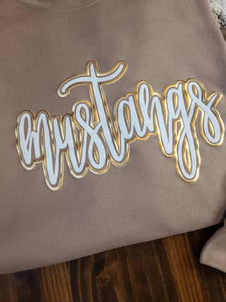 Mustangs Sparkle & Puff Casual Fleece Crewneck Sweatshirt
