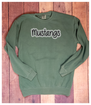 Mustangs Rhinestone Dyed Light Green Crewneck Sweatshirt