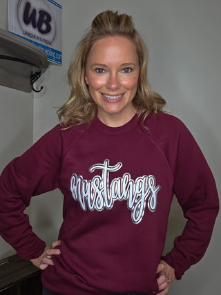 Mustangs Sparkle & Puff Sponge Fleece Maroon Crewneck Sweatshirt