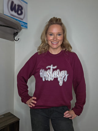 Mustangs Sparkle & Puff Sponge Fleece Maroon Crewneck Sweatshirt