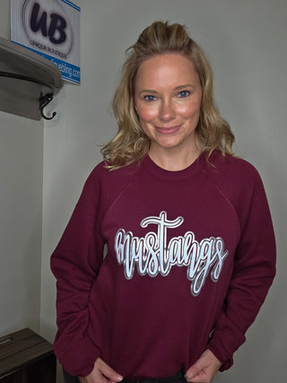 Mustangs Sparkle & Puff Sponge Fleece Maroon Crewneck Sweatshirt