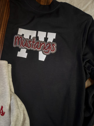 TV Mustangs Rhinestone Black French Terry Bomber Zip-Up