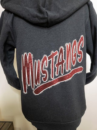 Mustangs Rhinestone Dark Gray Heather Sponge Fleece Zip-Up Hoodie