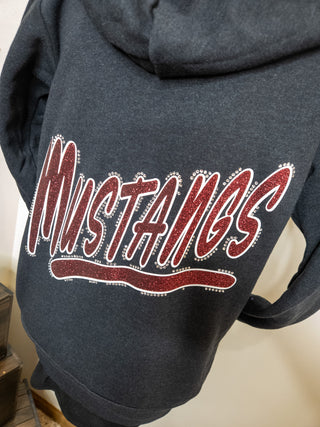 Mustangs Rhinestone Dark Gray Heather Sponge Fleece Zip-Up Hoodie